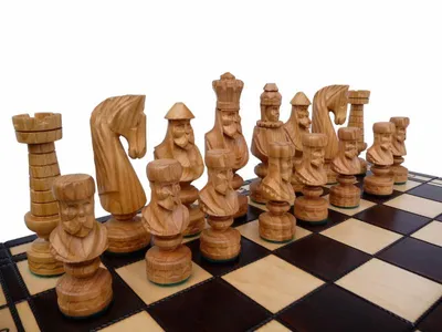 Produktbild von Schach Schachspiel Schachbrett SET 60 x 60 HANDGESCHNITZT  Holz braun XXL