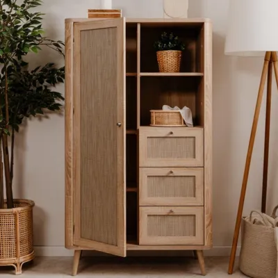 Immagine prodotto di Credenza 3 cassetti e anta effetto rafia KUTA53 colore rovere sonoma