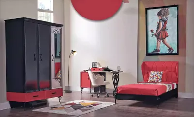 Immagine prodotto di Camera da letto per bambini Rosso Nero Classico Camera completa Armadio Letto Tavolo