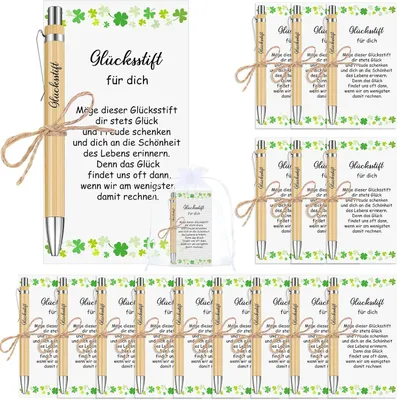 Productafbeelding van Geluksbrengers voor team - Set van 15 - Bedankgeschenken - Kaart - Houten balpen met Duits opschrift voor verjaardag