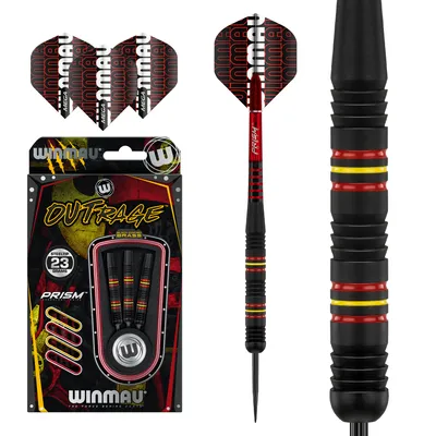 Produktbild von Winmau Steeldart Outrage Brass (1232) 23g, Stahlspitze, Schwarz, Rot, Gelb, Kunststoff, Stahl, 23 g, Box, 3 Stück(e)