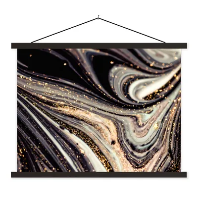 Produktbild von MuchoWow® Textilposter Marmoroptik - Schwarz - Gold - Weiß - Glitter - Marmor 150x113 cm mit schwarzem Rahmen - Wohnzimmer