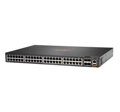 Obrázek produktu pro HPE Aruba Networking CX 6200F 48G 4SFP+ Switch - Switch - L3 - řízený - 48 x 10/100/1000 + 4 x 100/1000/10G SFP+ - přední a boční strana dozadu - montáž do racku