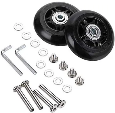 Immagine prodotto di Due ruote di ricambio per carrelli portabagagli; ricambi per la riparazione dei carrelli portabagagli; ruote di ricambio per carrelli portabagagli con viti da 70 mm x 25 mm; ricambi per la riparazione delle ruote dei carrelli portabagagli