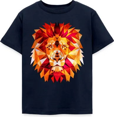 Produktbild von Spreadshirt Löwe Polygon Löwenkopf König Der Tiere Kinder T-Shirt, 122/128 (7-8 Jahre), Navy