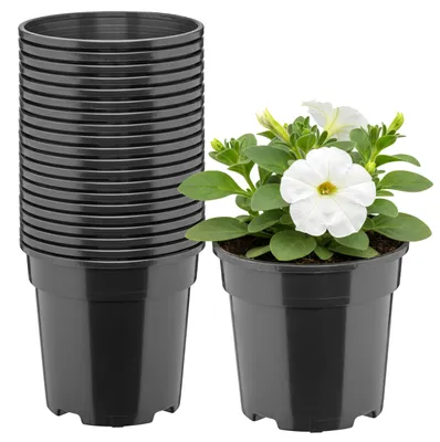 Produktbild von Garronda 20er Set hohe runde Kunststoff-Anzuchttöpfe mit Drainagelöchern (Schwarz, Ø 13 x 11,5 cm, 1 L) GD-KW-RH