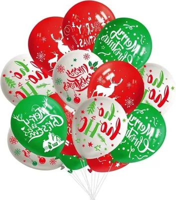 Image de 50 ballons de Noël de 30 cm - Blancs, rouges et verts - 6 motifs festifs pour vos fêtes de Noël
