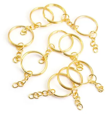 Produktbild von Vintageparts Schlüsselringe mit Kette goldfarben 25 mm, 10 Stück