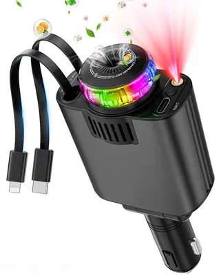 Produktbild von 5in1 Auto Ladegerät 45W mit Duftfunktion, einziehbares Kabel, LED Sternenhimmel, USB-C KFZ Schnellladeadapter für iPhone und Android