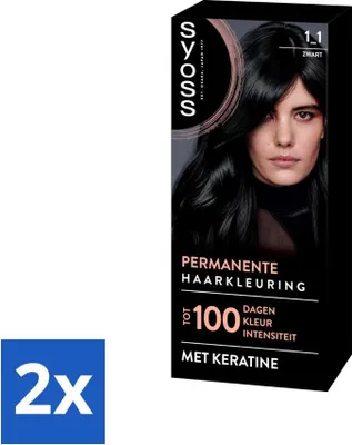 Produktbild von SYOSS – Coloration 1-1 Schwarz – Haarfärbemittel – Grauabdeckung – Reduziert Haarbruch - Vorteilspack - 2 Stücke