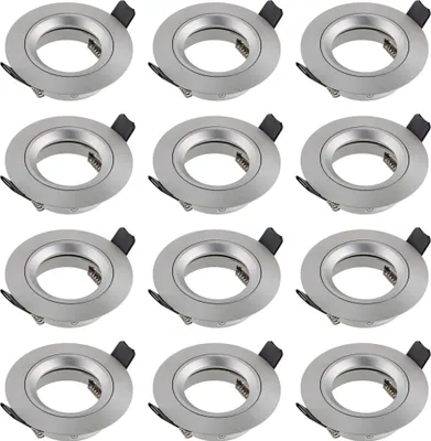 Produktbild von 12x Einbaurahmen Alu gebürstet LED Decken Strahler inkl GU10 Fassung 230V SEBSON