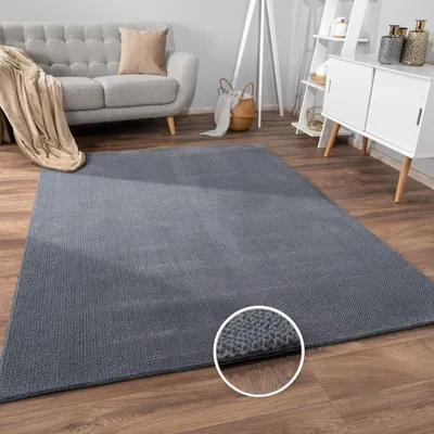 Produktbild von Teppich Kurzflor Unifarben Wohnzimmer schmutzabweisend Anthrazit Rechteckig 120x160 | 100% Polyester | Florhöhe: 12 mm | pflegeleicht