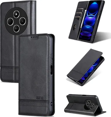 Produktbild von Leder Hülle für Xiaomi Redmi 14C / Poco C75 4G, Klapphüllen Brieftasche Magnetverschluss Ständer Schutzhülle Schwarz