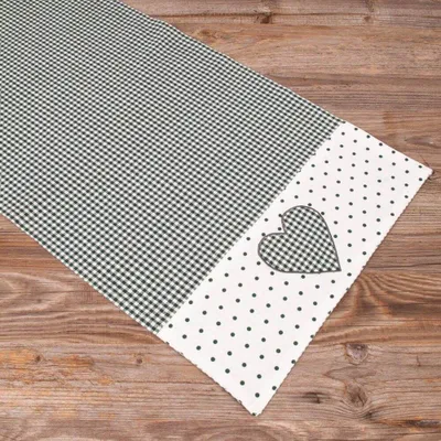 Produktbild von Tischläufer LISE Herz Landhausstil grün, 100 % Baumwolle, in 40x150 cm