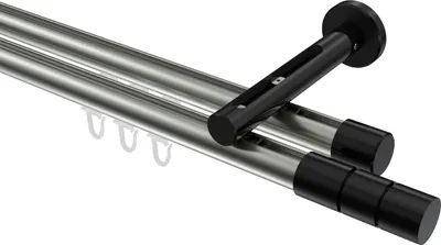Produktbild von Interdeco Innenlaufstange / Gardinenstange mit Innenlauf Edelstahl-Optik / Schwarz, Typ Siteno Elanto (Rillenzylinder), 20 mm Ø 2-läufig, 520 cm