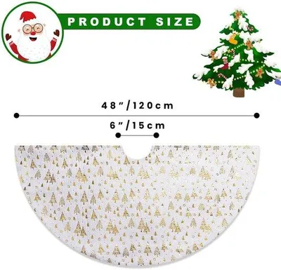Image de Jupe pour sapin de Noël de 48 pouces, grande jupe en peluche patchwork avec mouton doré en imitation fourrure, tapis pour sapin de 120 cm, pour les décorations d'intérieur des fêtes de Noël et de l'hiver (doré, sapin de Noël)