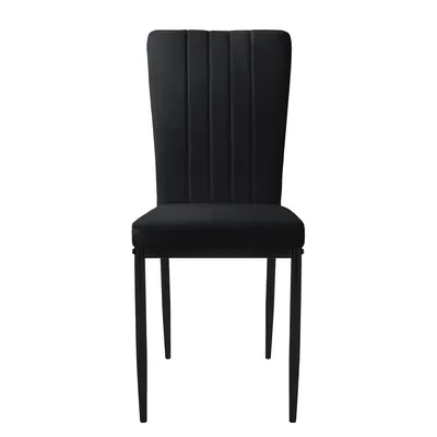 A black dining chair with a high back and metal legs, presented on a white background.