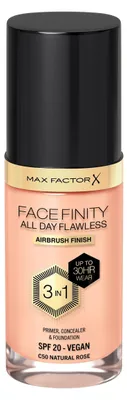 Obrázok produktu pre Max Factor Facefinity All Day Flawless 3 in 1, Flakón s pumpičkou, Krém, Proti začervenaniu, Proti tmavým kruhom, Proti nedokonalostiam, Cool, Béžová, C50