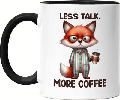 Produktbild von Less Talk More Coffee Lustiger Fuchs Tasse Schwarz Kaffee Spruch Humor Geschenkidee
