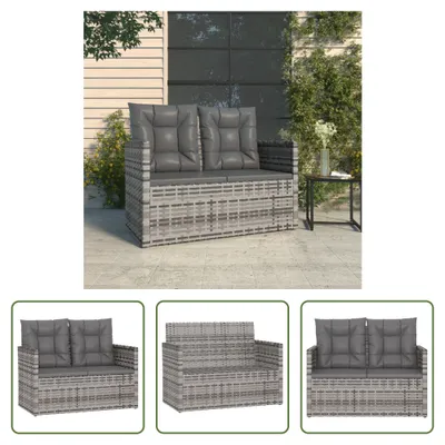 Produktbild von The Living Store Gartenbank mit Kissen Grau 105 cm Poly Rattan