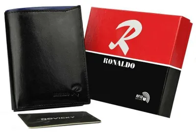 Obrázok produktu pre Pánska skladacia vertikálna peňaženka z lesklej pravej kože - Ronaldo