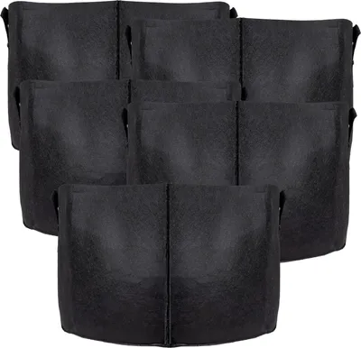 Produktbild von Intirilife 5x Vlies Pflanzsack in 38 Liter - 10 Gallon - 40 x 30 cm – Pflanzen Übertopf aus Vliesstoff mit Tragegriffen für Garten, Gewächshaus uvm. – Pflanzkübel Pflanzgefäß Pflanzbeutel