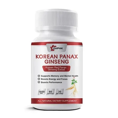 Produktbild von Koreanischer roter Ginseng Panax 1600 mg (60 Kapseln) Nahrungsergänzungsmittel, Energie, Libido, Ausdauer, Kraft, Testosteron, Konzentration, Muskeln