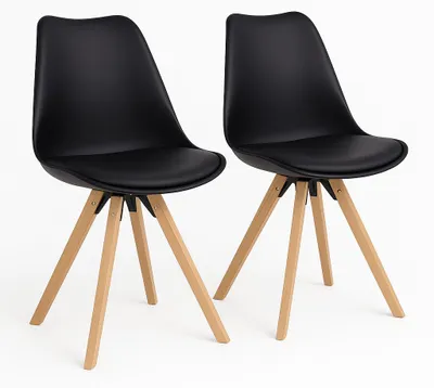 Productafbeelding van Bergen Essstoel, set van 2 – Stoel met houten poten, in Scandinavisch design. Kleur: zwart