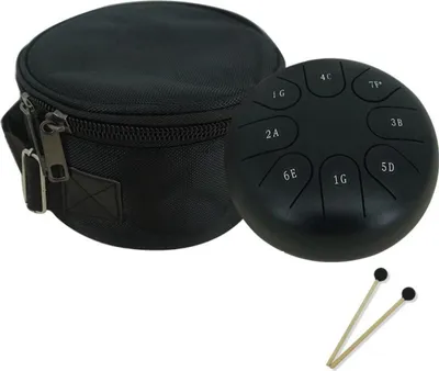 Obrázek produktu pro Happyment steel tong drum - Tong drum - Handpan - Perkusní nástroj - 8 not - 15 cm - Černá - Včetně paliček a tašky na uložení