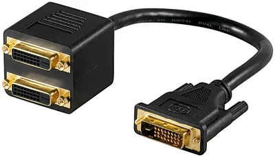 Immagine prodotto di Goobay 68740 Cavo adattatore DVI, placcato oro, 0,1 m, nero - DVI-D maschio dual-link (24+1 pin) > 2x DVI-D femmina dual-link (24+1 pin)