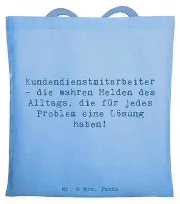 Produktbild von Mr. & Mrs. Panda Schultasche Spruch Kundendienstmitarbeiter Helden - Sky Blue - Geschenk, Laptoptasche, Tragetasche, besonderes, Lächeln, Wertschätzung, Danke sagen