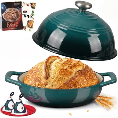 Produktbild von Overmont Gusseisen Topf Emaille Brotbacktopf - 5.7L Bräter Schmortopf mit Deckel