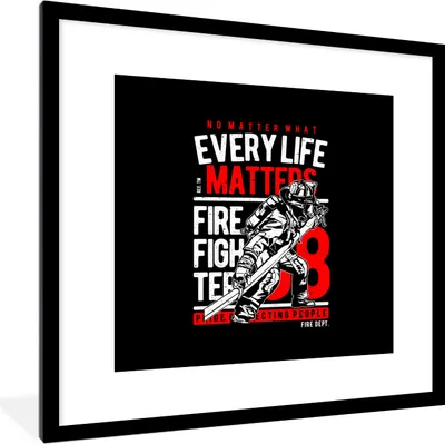Produktbild von MuchoWow® MuchoWow® Gerahmtes Poster Mancave - Feuerwehr - Retro - Sprichwörter 40x40 cm - Poster mit zchwarzem Bilderrahmen - Poster - Plakat im Rahmen
