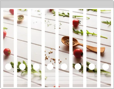 Produktbild von Wallario Ordnerrücken Sticker, selbstklebend für schmale Ordner, 8 Stück, Motiv Küche  Ruccola, Tomaten und Gewürze