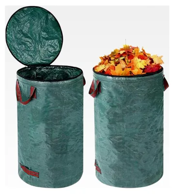 Produktbild von 2 x 120L Gartenabfallsack Stabil, Laubsack mit Deckel und 4 Griffen, selbststehend für Gartenabfälle