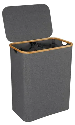 Produktbild von ISOISL 145L Wäschekorb mit Deckel faltbar Oxford Wäschebox Grau 57x37x69 cm, 2 Wäschesäcke
