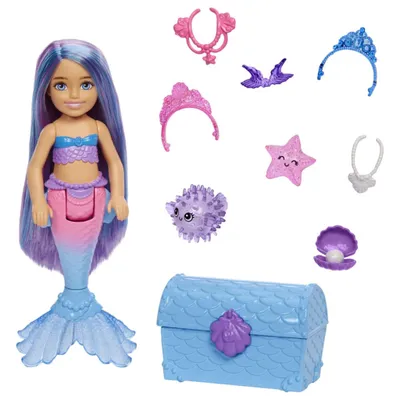 Image de Barbie "Sirène Power' Chelsea Poupée sirène avec 2 animaux domestiques et accessoires