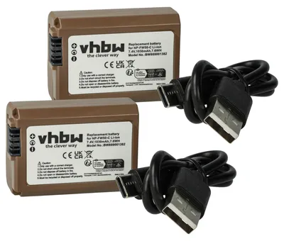 Produktbild von vhbw 2x Akku kompatibel mit Sony Alpha 6, 6100, 6300, 5100, 55V, 6000, 5000, 33, 3000, 55 Kamera (1030 mAh, 7,4 V, Li-Ion), Infochip, USB-C Buchse