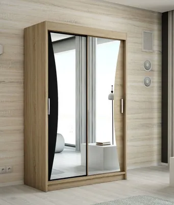 Produktbild von Schwebetürenschrank, 2-türig Schrank mit Spiegel! Moderne Garderobe für Kleidung. Verschiedene Farben (Weiß, Schwarz, Somona) Kleiderschrank NIKO 120 cm