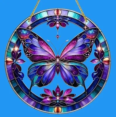 Produktbild von GKA XL Sonnenfänger Schmetterling lila 20 cm Buntglas Lichtfänger Fensterbild Fenster Fensterschmuck Fensterdeko