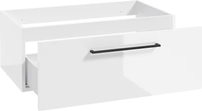 Produktbild von Waschtischunterschrank mit Metallgriff in schwarz, 80 cm breit mit 1 Schubkasten, in weiß Hochglanz lackiert MESSINA-107, B/H/T: ca. 80/30/45 cm