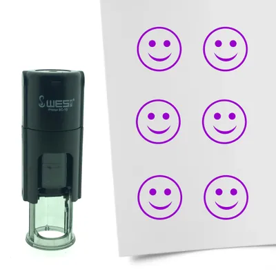 Obrázek produktu pro Razítko CombiCraft Smiley Happy kulaté 10 mm - fialový inkoust