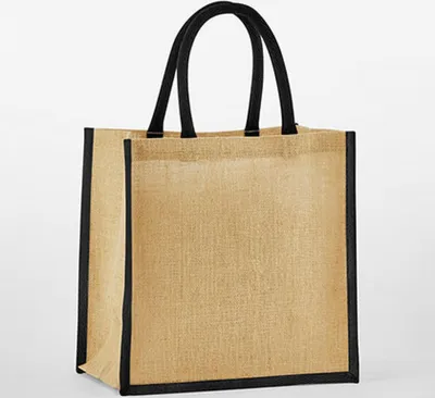 Produktbild von Westford Mill W477 | Natural Starched Jute Mini Gift Bag Einkaufstasche - Farbe: Natural/Black - Größe: 26 x 22 x 14 cm