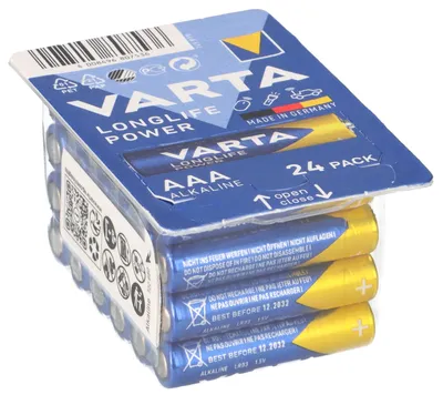 Obrázek produktu pro Varta AAA, LR03, 1,5V, Alkali, Zylindrická, 1,5V, 4,45 cm, 1,05 cm, 24 baterií