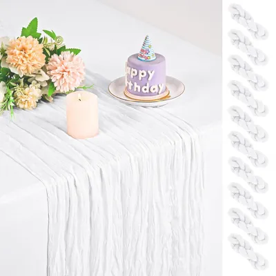 Produktbild von Käsetuch Tischläufer 10er-Pack Weiß 275x45 cm Boho Gaze für Hochzeiten Geburtstage Deko