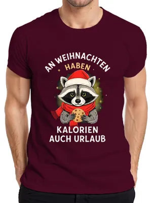 Zdjęcie produktu dla Koszulka męska Christmas Calories Have Holiday Raccoon Cookie Funny Gift, bordowy, M