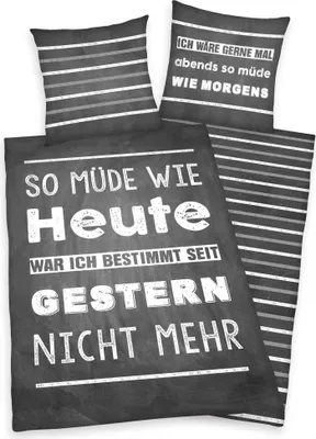 Produktbild von Renforcé-Bettwäsche "So müde wie heute"135 x 200/80 x 80 cm Stand.-Var.