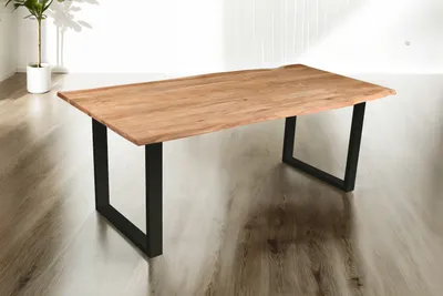 Produktbild von Esstisch Baumkante Akazie massiv eichenfarben 200 x 100 cm U-Gestell schwarz DEREK
