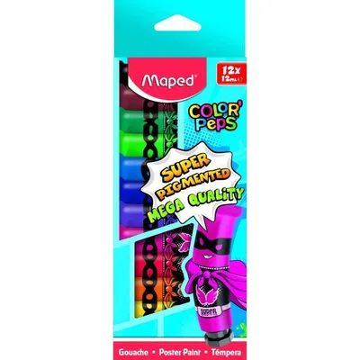 Produktbild von Maped - Color'Peps plakkaatverf, tubes van 12 ml, ophangdoos met 12 tubes in geassorteerde kleuren