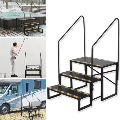 Produktbild von Famanu Campertreppe mit 3 Stufen und 200 kg Tragkraft - Rutschfeste Einstiegshilfe für Wohnmobile und Camper